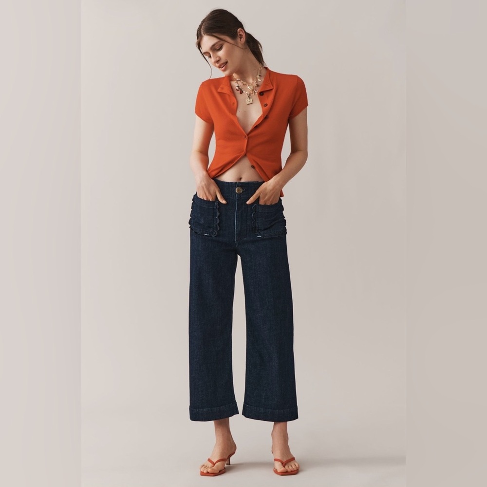 The Colette Scallop-Pocket Crop Wide-Leg Jeans by Maeve